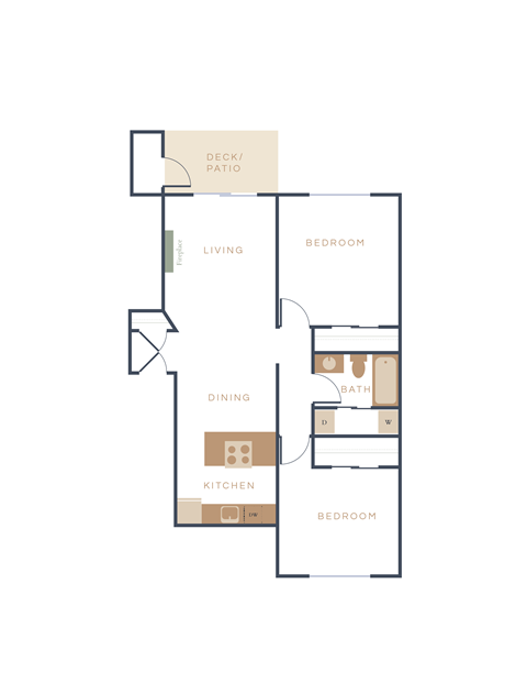 Floor plan for 2 beds, 1 bath, 850 sqft